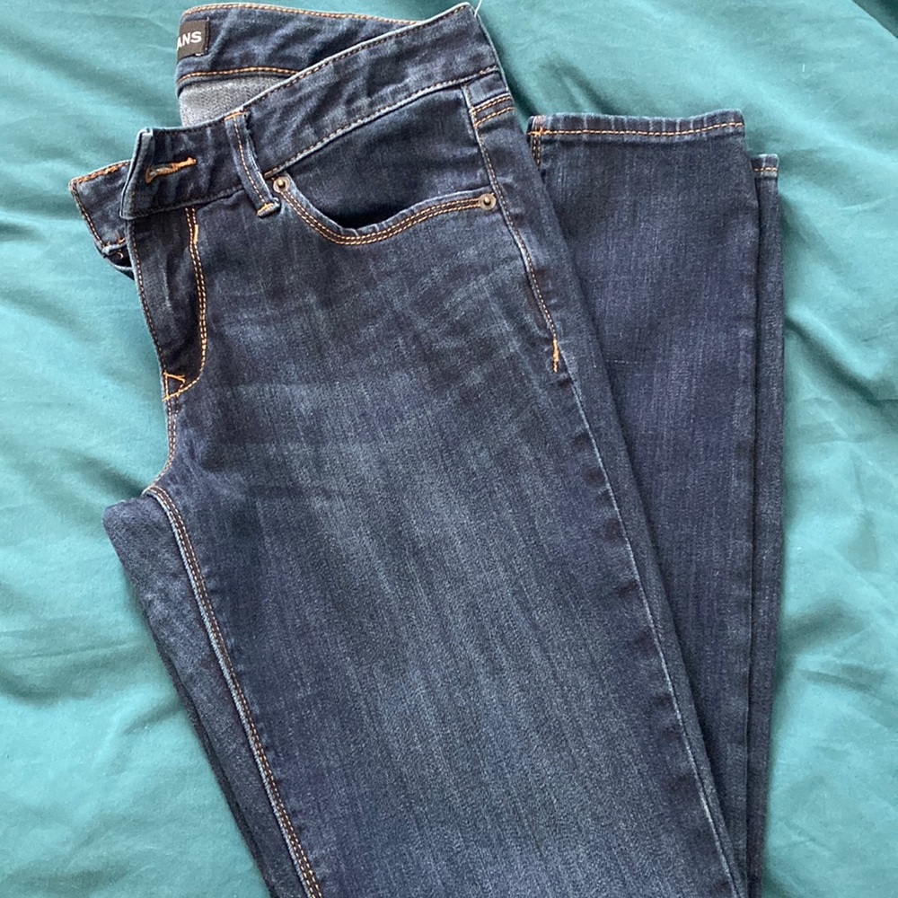 Express jeans gently worn no stains no tears dark wash brown stitching